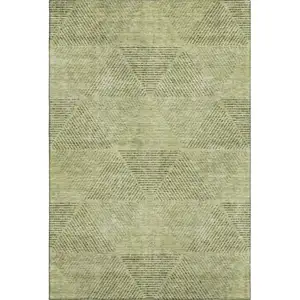Photo of Artichoke Green Gray And Silver Geometric Washable Area Rug With UV Protection