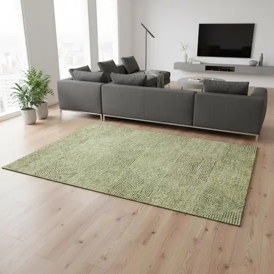 Artichoke Green Gray And Silver Geometric Washable Area Rug With UV Protection Photo 2