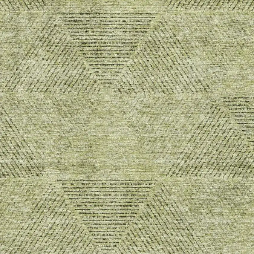 Artichoke Green Gray And Silver Geometric Washable Area Rug With UV Protection Photo 3