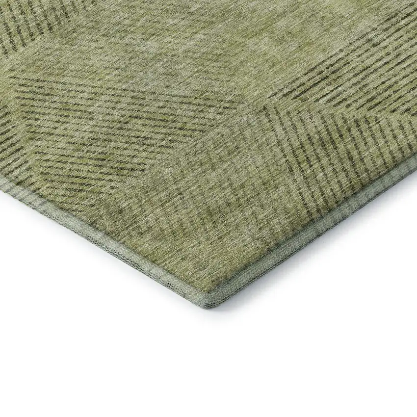 Artichoke Green Gray And Silver Geometric Washable Area Rug With UV Protection Photo 8