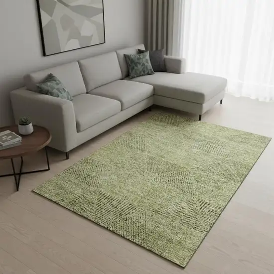 Artichoke Green Gray And Silver Geometric Washable Area Rug With UV Protection Photo 2