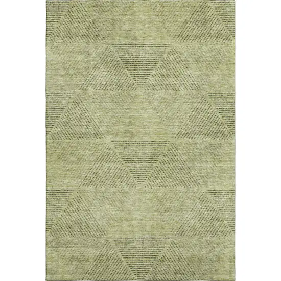 Artichoke Green Gray And Silver Geometric Washable Area Rug With UV Protection Photo 1