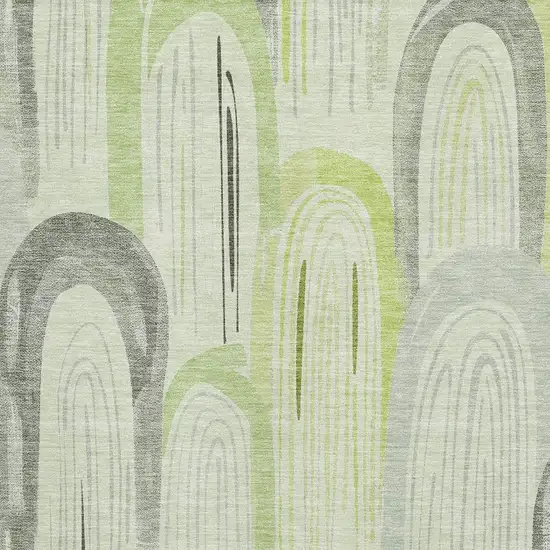 Artichoke Green Gray And Silver Geometric Washable Area Rug With UV Protection Photo 2