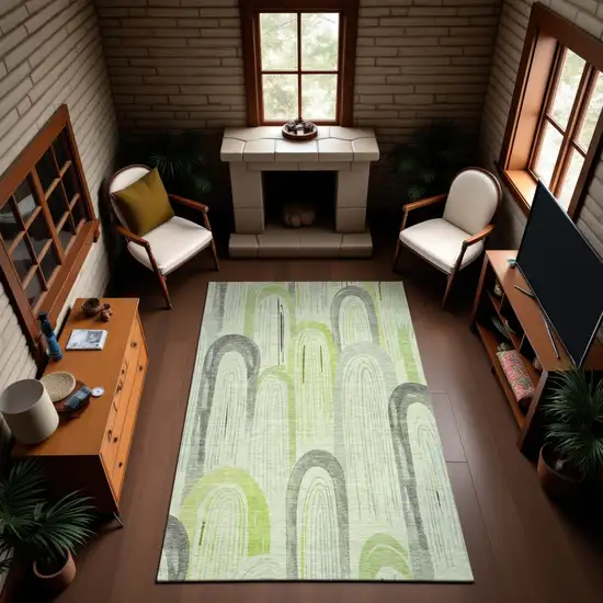 Artichoke Green Gray And Silver Geometric Washable Area Rug With UV Protection Photo 4