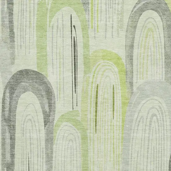 Artichoke Green Gray And Silver Geometric Washable Area Rug With UV Protection Photo 2