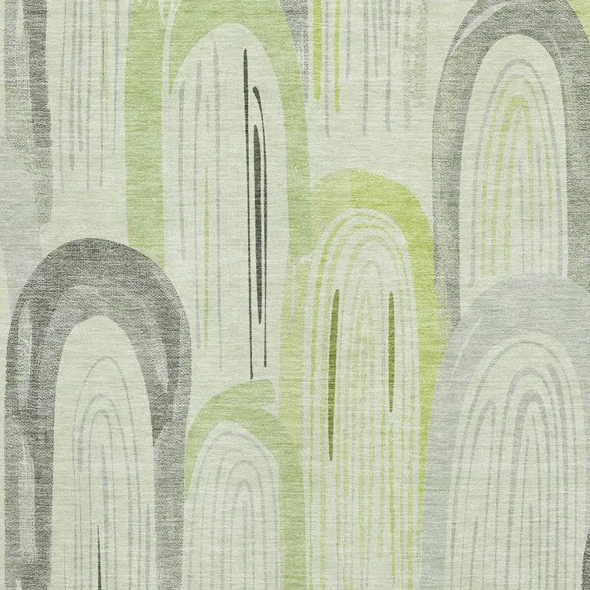 Artichoke Green Gray And Silver Geometric Washable Area Rug With UV Protection Photo 2