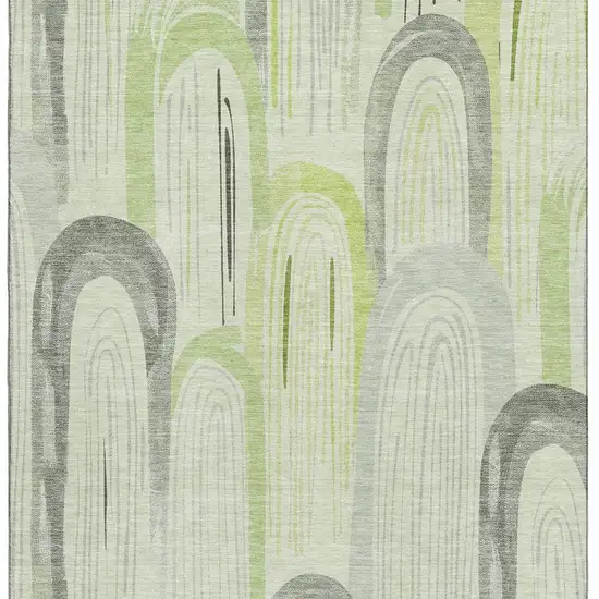 Artichoke Green Gray And Silver Geometric Washable Area Rug With UV Protection Photo 3