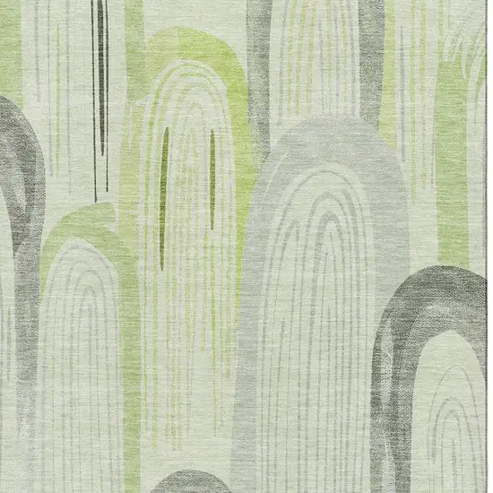 Artichoke Green Gray And Silver Geometric Washable Area Rug With UV Protection Photo 2