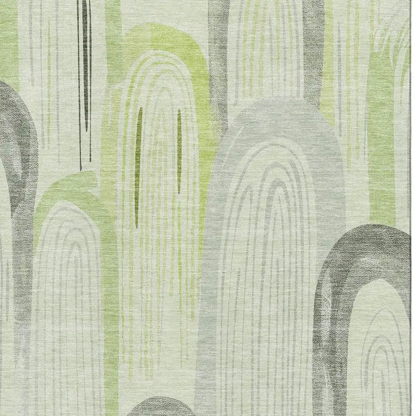 Artichoke Green Gray And Silver Geometric Washable Area Rug With UV Protection Photo 2