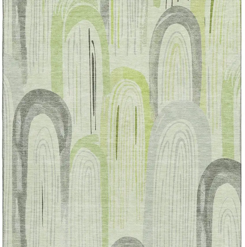 Artichoke Green Gray And Silver Geometric Washable Area Rug With UV Protection Photo 3