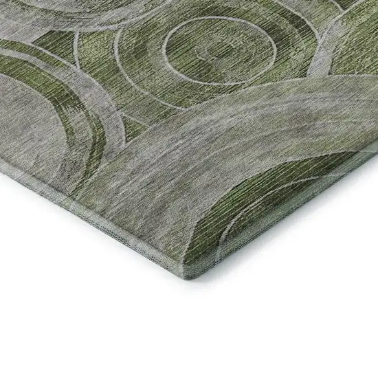 Artichoke Green Gray And Silver Geometric Washable Area Rug With UV Protection Photo 7