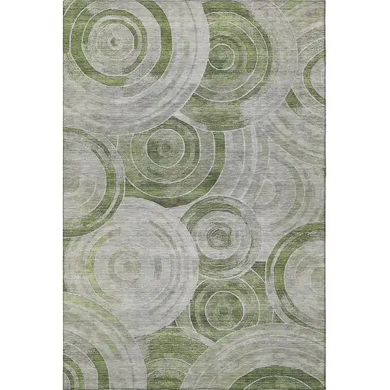 Artichoke Green Gray And Silver Geometric Washable Area Rug With UV Protection Photo 3