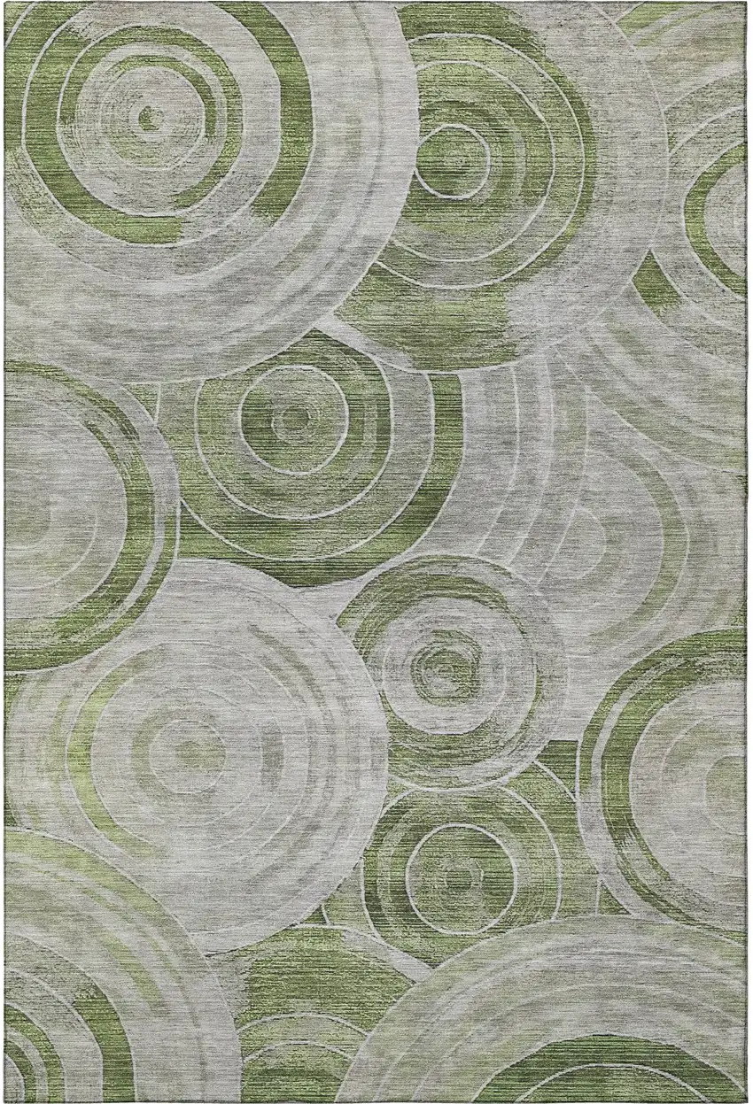 Artichoke Green Gray And Silver Geometric Washable Area Rug With UV Protection Photo 3