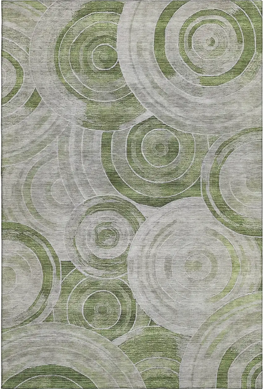 Artichoke Green Gray And Silver Geometric Washable Area Rug With UV Protection Photo 1