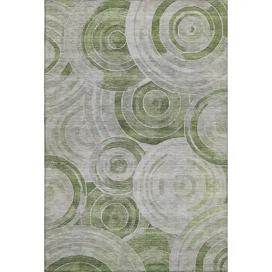 Artichoke Green Gray And Silver Geometric Washable Area Rug With UV Protection Photo 1