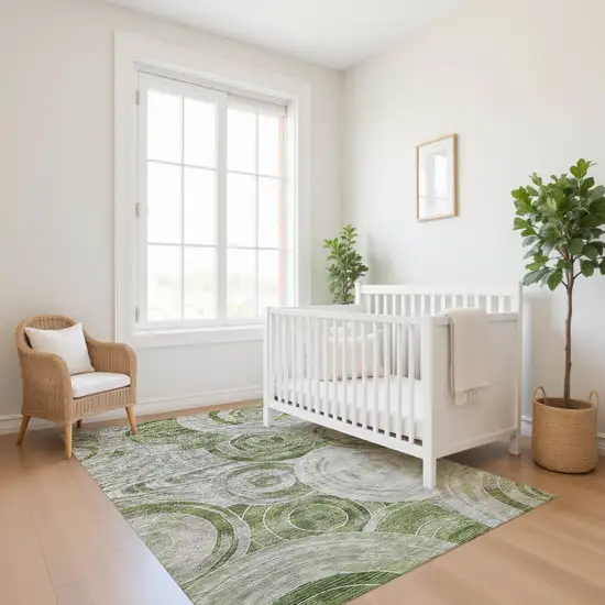 Artichoke Green Gray And Silver Geometric Washable Area Rug With UV Protection Photo 5