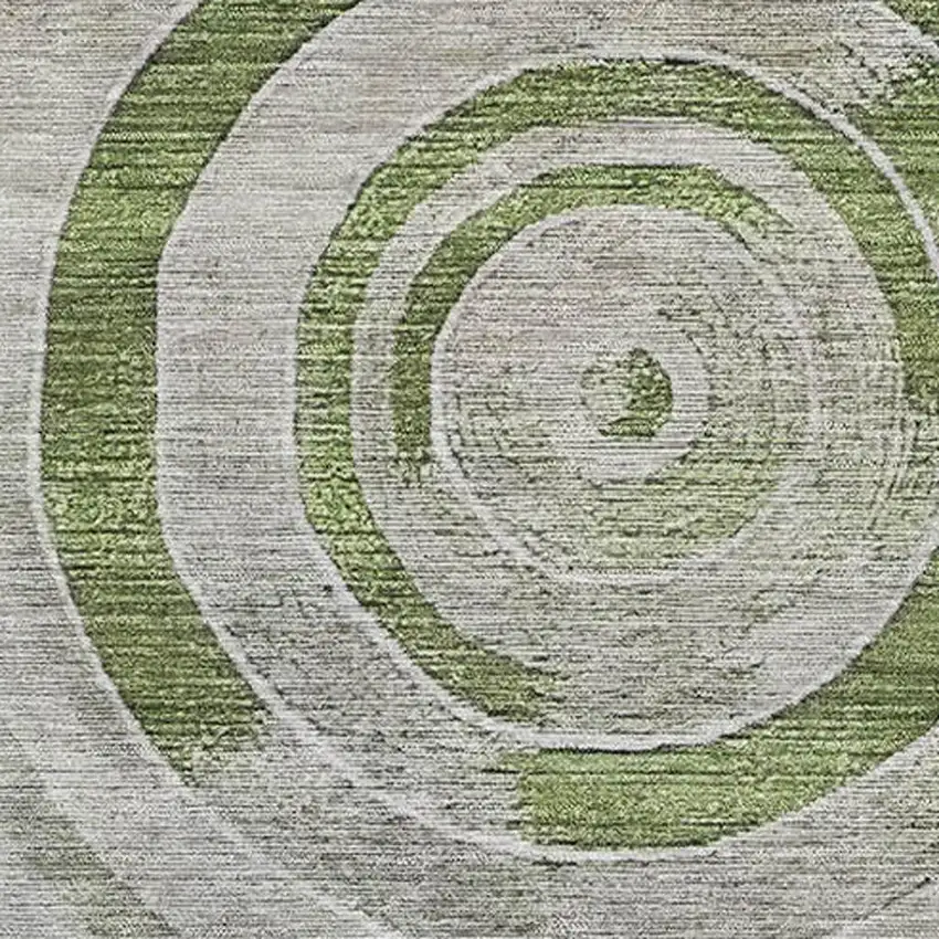 Artichoke Green Gray And Silver Geometric Washable Area Rug With UV Protection Photo 2