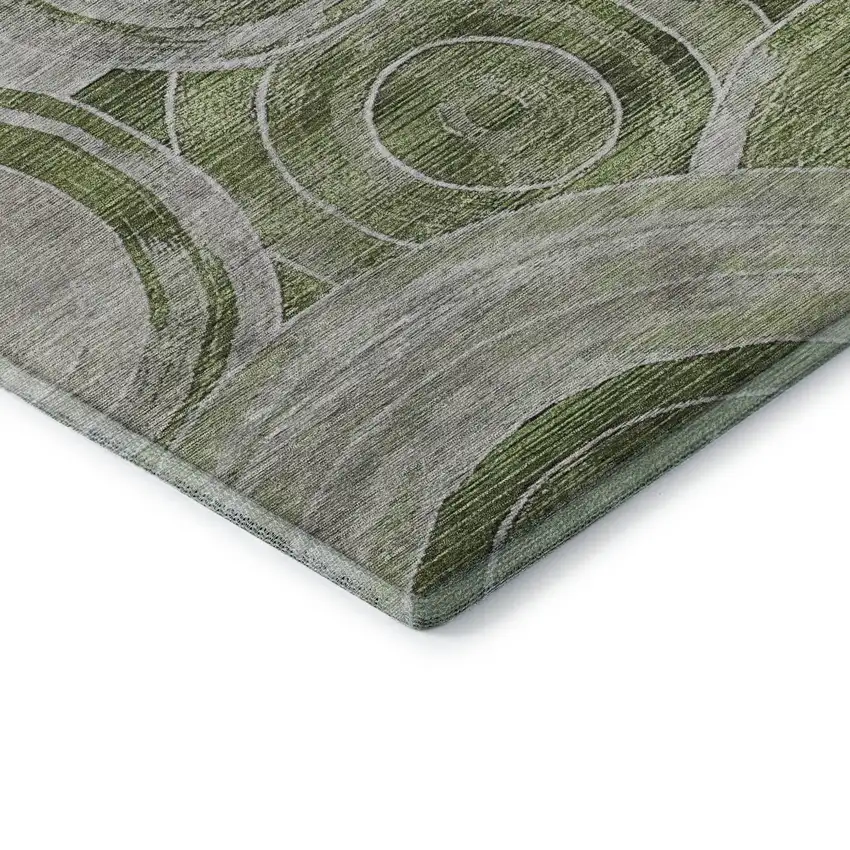 Artichoke Green Gray And Silver Geometric Washable Area Rug With UV Protection Photo 7