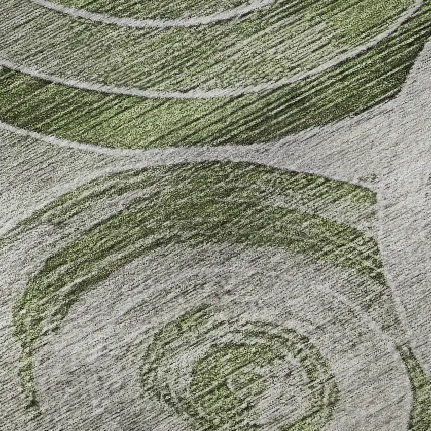 Artichoke Green Gray And Silver Geometric Washable Area Rug With UV Protection Photo 9