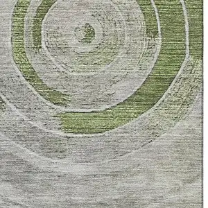 Photo of Artichoke Green Gray And Silver Geometric Washable Area Rug With UV Protection
