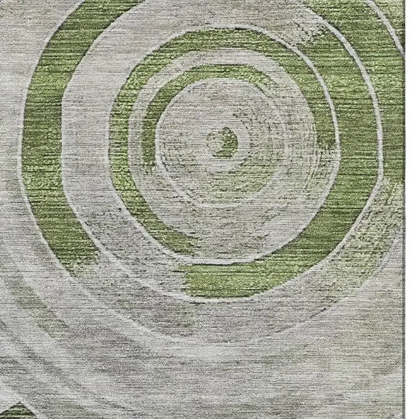 Artichoke Green Gray And Silver Geometric Washable Area Rug With UV Protection Photo 3