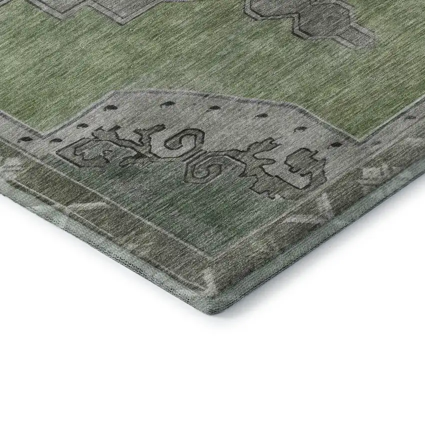 Artichoke Green Gray And Silver Oriental Washable Area Rug With UV Protection Photo 7