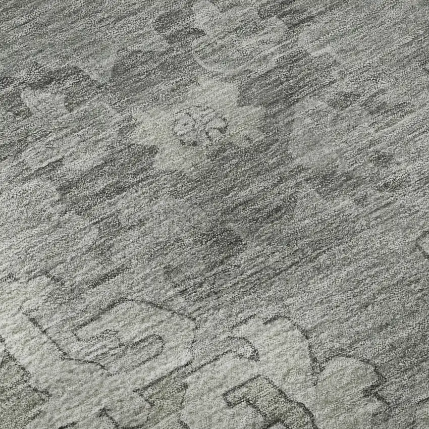 Artichoke Green Gray And Silver Oriental Washable Area Rug With UV Protection Photo 9