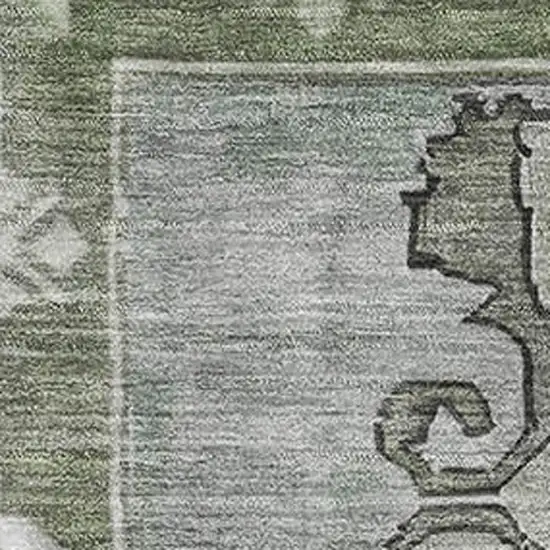 Artichoke Green Gray And Silver Oriental Washable Area Rug With UV Protection Photo 2