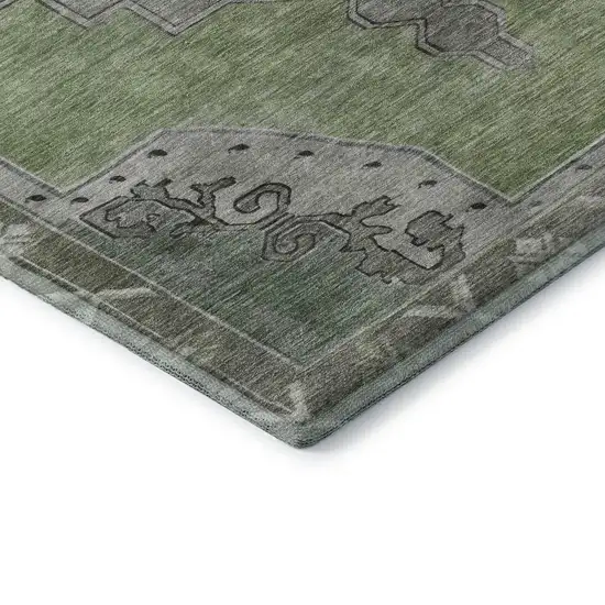 Artichoke Green Gray And Silver Oriental Washable Area Rug With UV Protection Photo 7