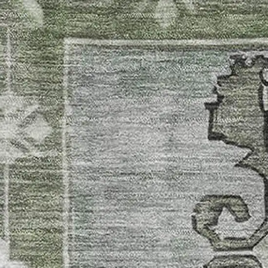 Artichoke Green Gray And Silver Oriental Washable Area Rug With UV Protection Photo 2
