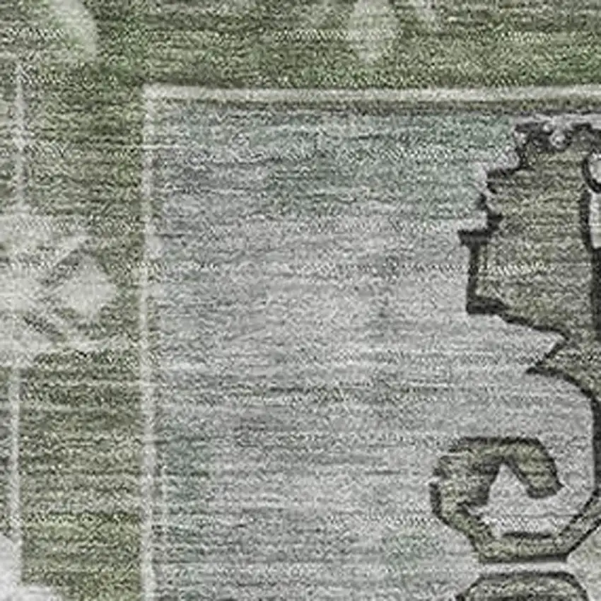 Artichoke Green Gray And Silver Oriental Washable Area Rug With UV Protection Photo 2