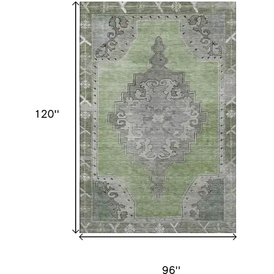 Artichoke Green Gray And Silver Oriental Washable Area Rug With UV Protection Photo 9