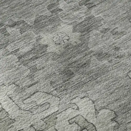 Artichoke Green Gray And Silver Oriental Washable Area Rug With UV Protection Photo 9