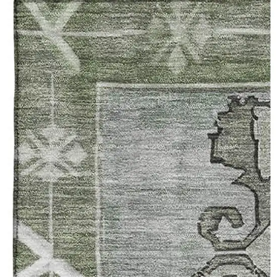 Artichoke Green Gray And Silver Oriental Washable Area Rug With UV Protection Photo 3