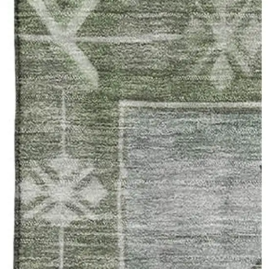 Artichoke Green Gray And Silver Oriental Washable Area Rug With UV Protection Photo 2