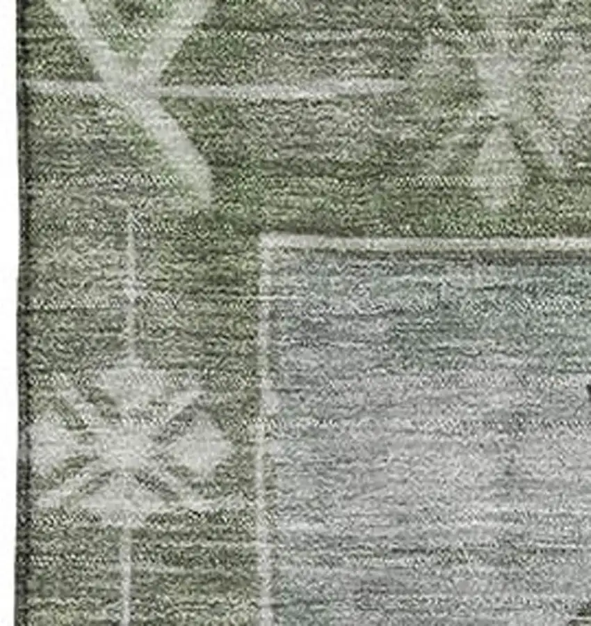 Artichoke Green Gray And Silver Oriental Washable Area Rug With UV Protection Photo 2