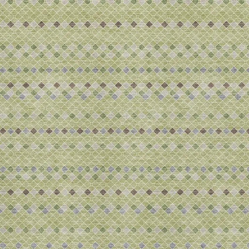 Artichoke Green Gray And Silver Striped Washable Area Rug With UV Protection Photo 2