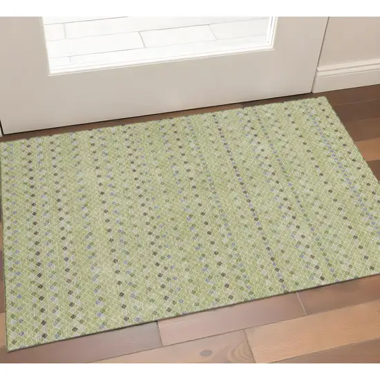 Artichoke Green Gray And Silver Striped Washable Area Rug With UV Protection Photo 1