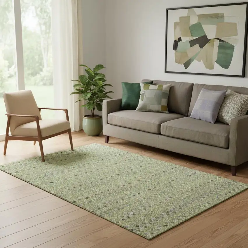 Artichoke Green Gray And Silver Striped Washable Area Rug With UV Protection Photo 2