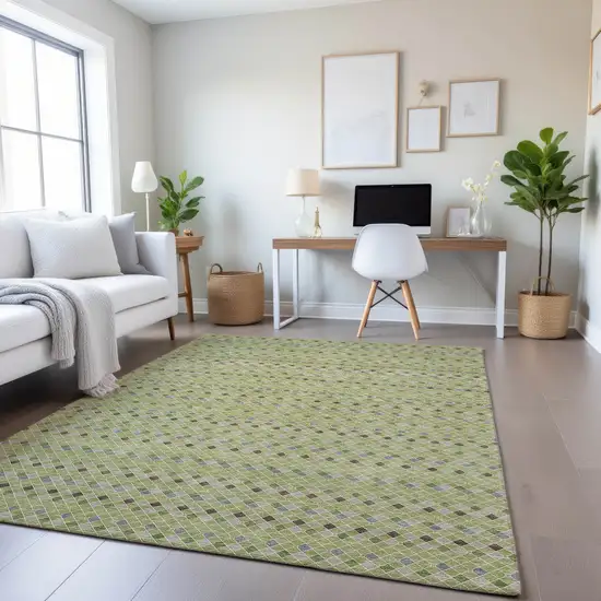 Artichoke Green Gray And Silver Striped Washable Area Rug With UV Protection Photo 4