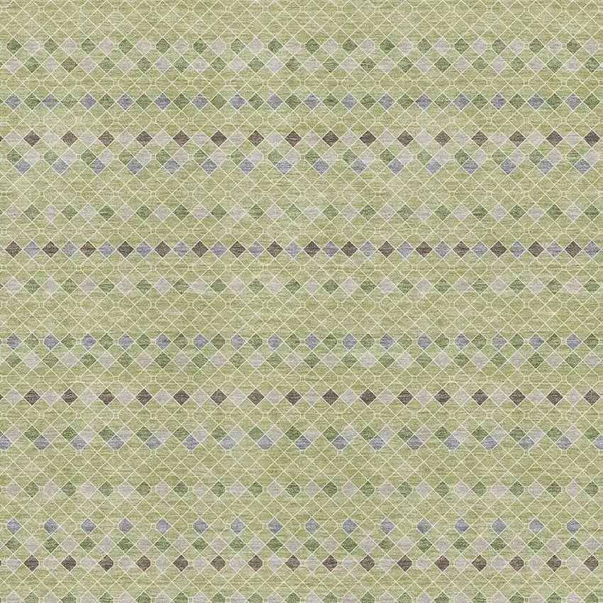 Artichoke Green Gray And Silver Striped Washable Area Rug With UV Protection Photo 2