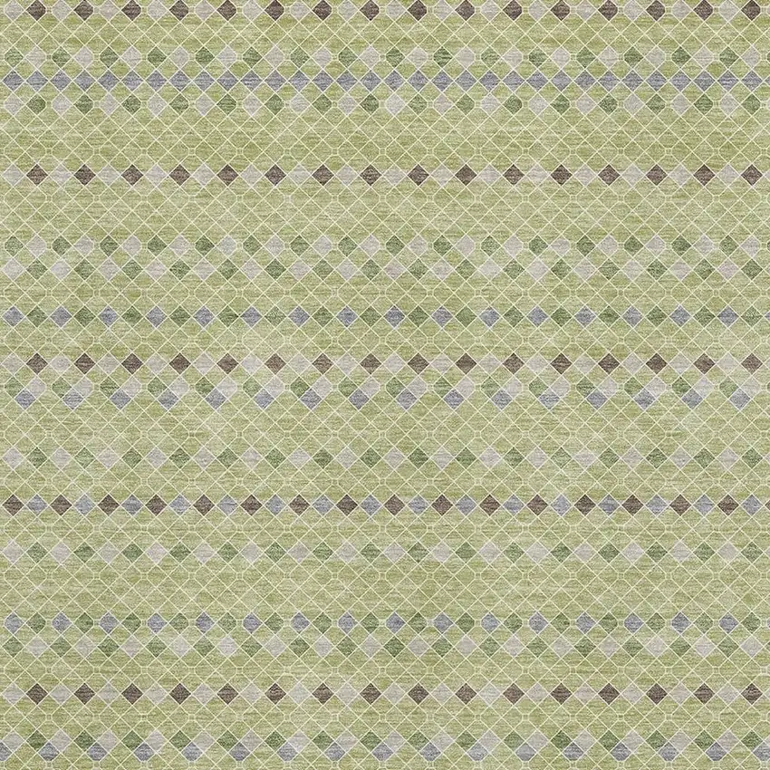 Artichoke Green Gray And Silver Striped Washable Area Rug With UV Protection Photo 2