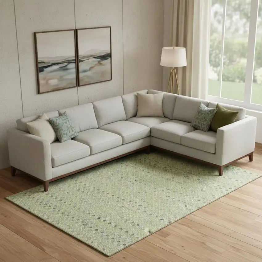 Artichoke Green Gray And Silver Striped Washable Area Rug With UV Protection Photo 2