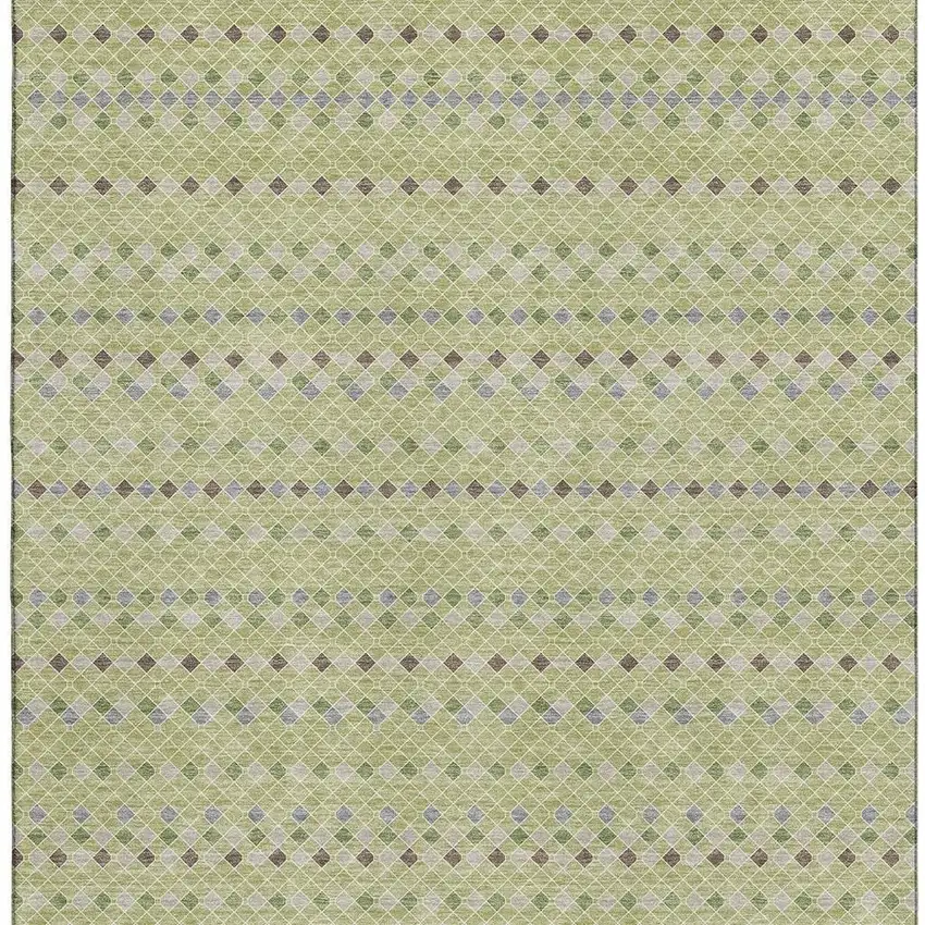 Artichoke Green Gray And Silver Striped Washable Area Rug With UV Protection Photo 3