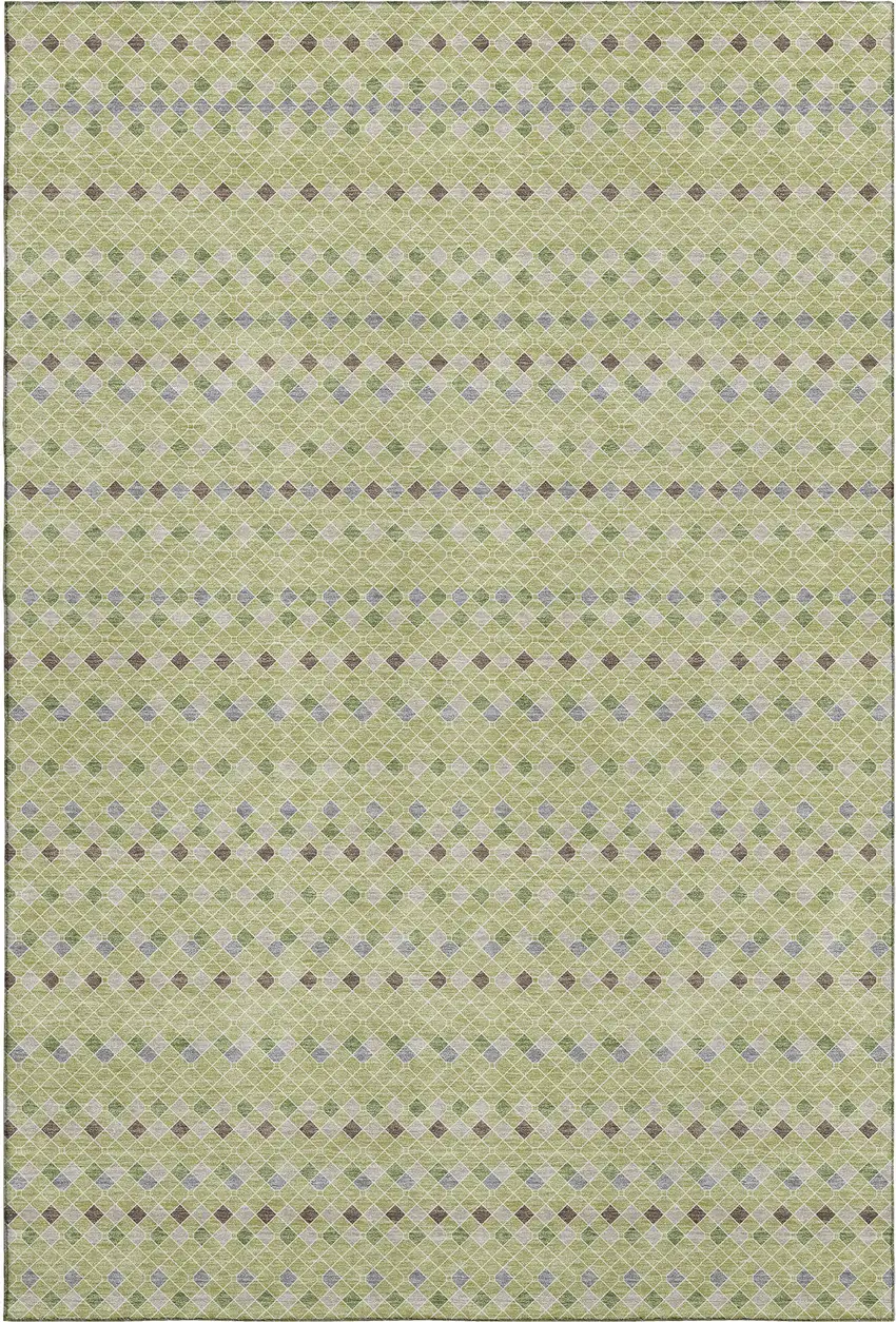 Artichoke Green Gray And Silver Striped Washable Area Rug With UV Protection Photo 1