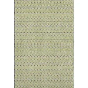 Photo of Artichoke Green Gray And Silver Striped Washable Area Rug With UV Protection