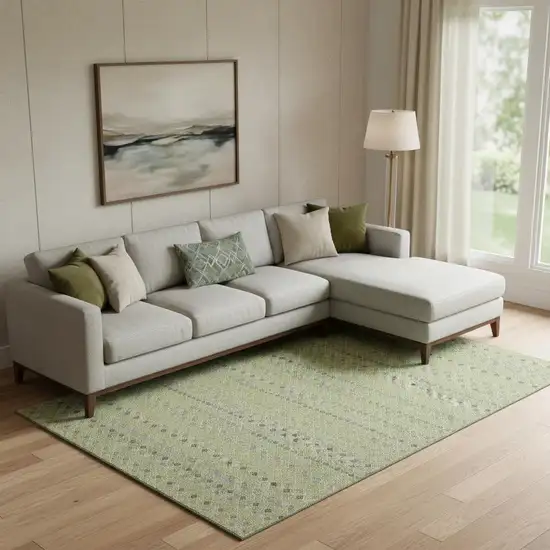 Artichoke Green Gray And Silver Striped Washable Area Rug With UV Protection Photo 2