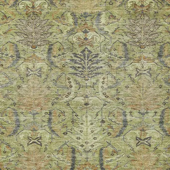 Artichoke Green Gray And Tan Damask Washable Indoor Outdoor Area Rug Photo 6