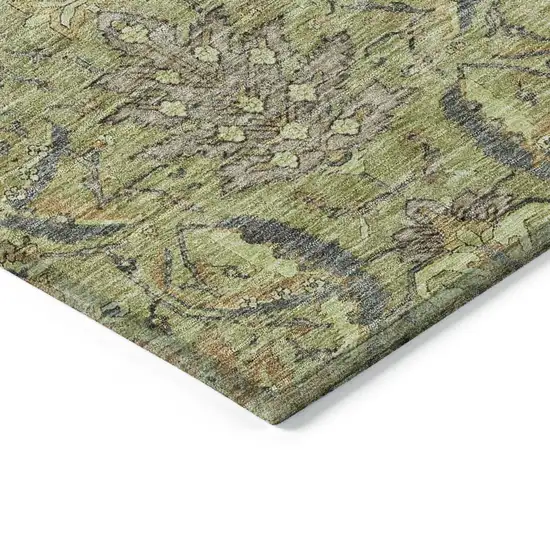 Artichoke Green Gray And Tan Damask Washable Indoor Outdoor Area Rug Photo 4