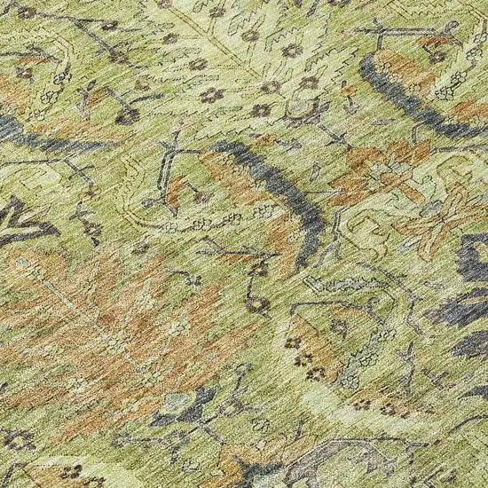 Artichoke Green Gray And Tan Damask Washable Indoor Outdoor Area Rug Photo 5
